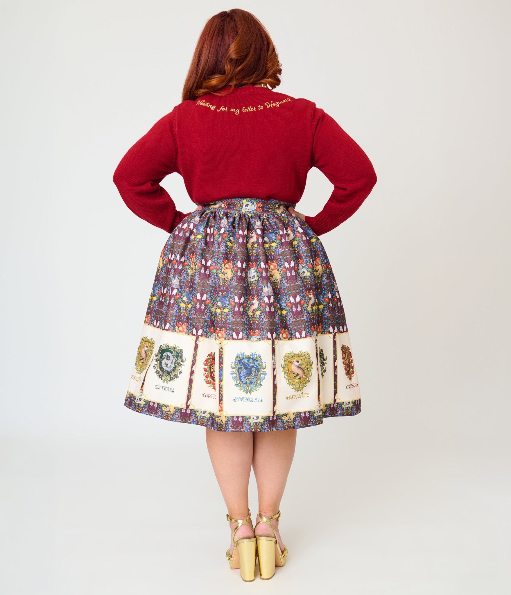 Harry Potter x Unique Vintage Plus Size Hogwarts House Crests Gellar Swing Skirt - Unique Vintage - Womens, BOTTOMS, SKIRTS