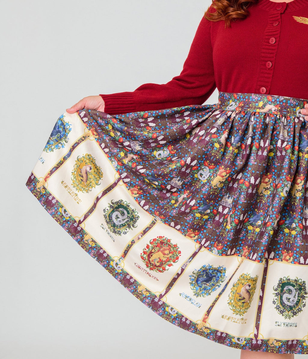 Harry Potter x Unique Vintage Plus Size Hogwarts House Crests Gellar Swing Skirt - Unique Vintage - Womens, BOTTOMS, SKIRTS