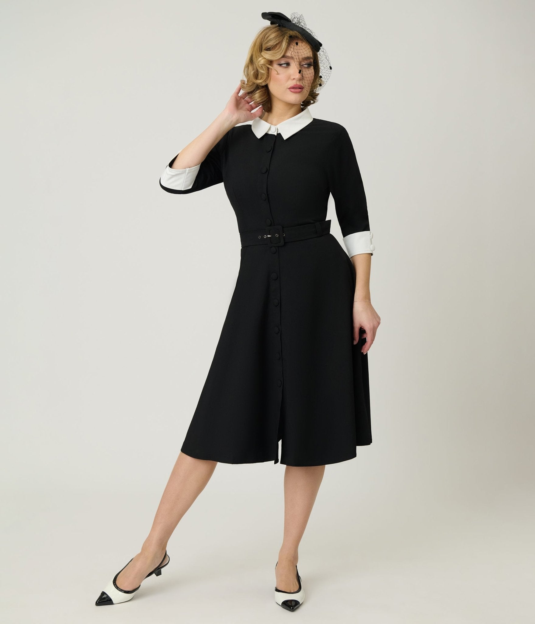 Heart My Closet 1950s Black & Red Bow Lindy Swing Dress - Unique Vintage - Womens, DRESSES, SWING