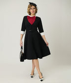 Heart My Closet 1950s Black & Red Bow Lindy Swing Dress - Unique Vintage - Womens, DRESSES, SWING