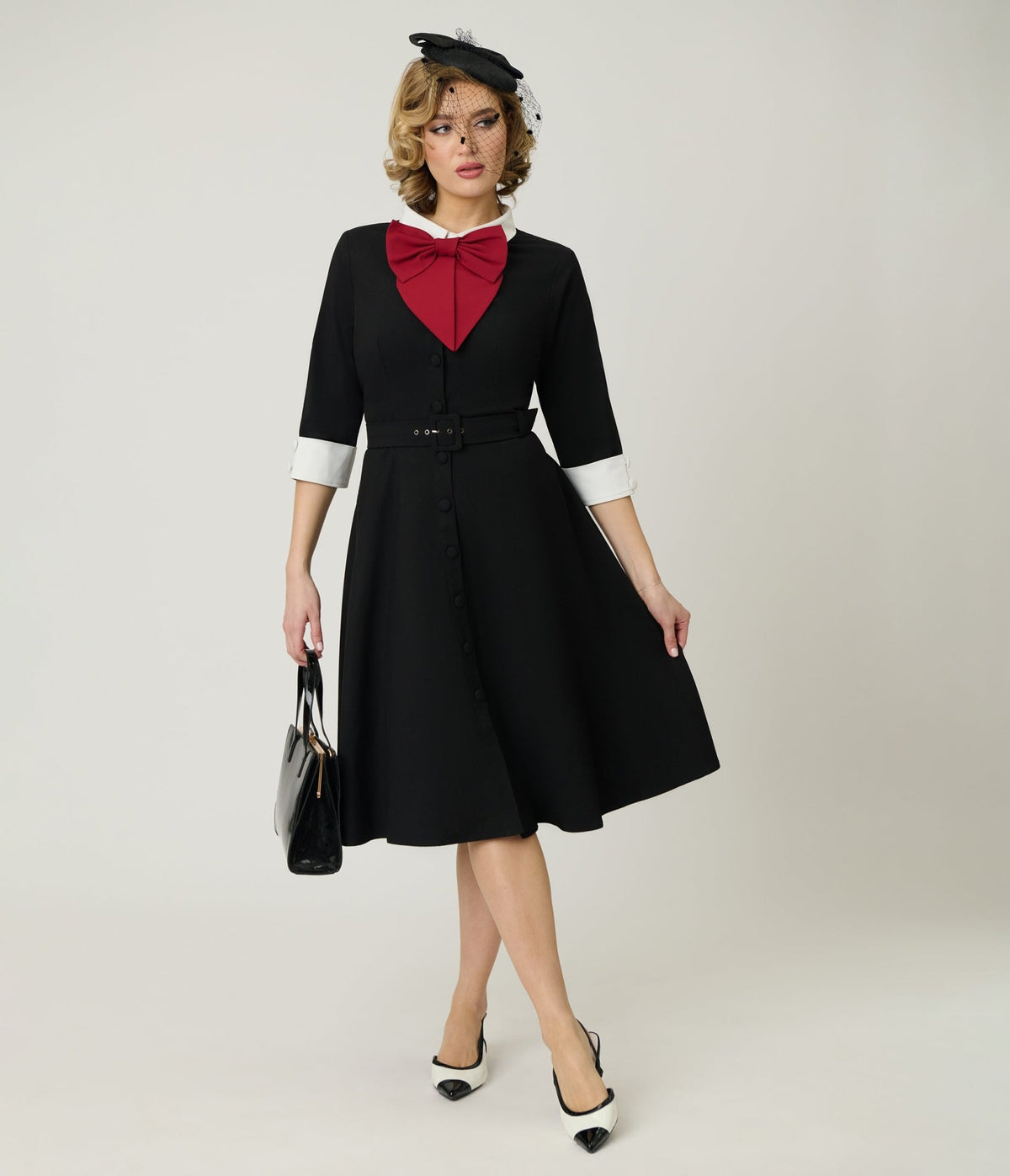 Heart My Closet 1950s Black & Red Bow Lindy Swing Dress - Unique Vintage - Womens, DRESSES, SWING