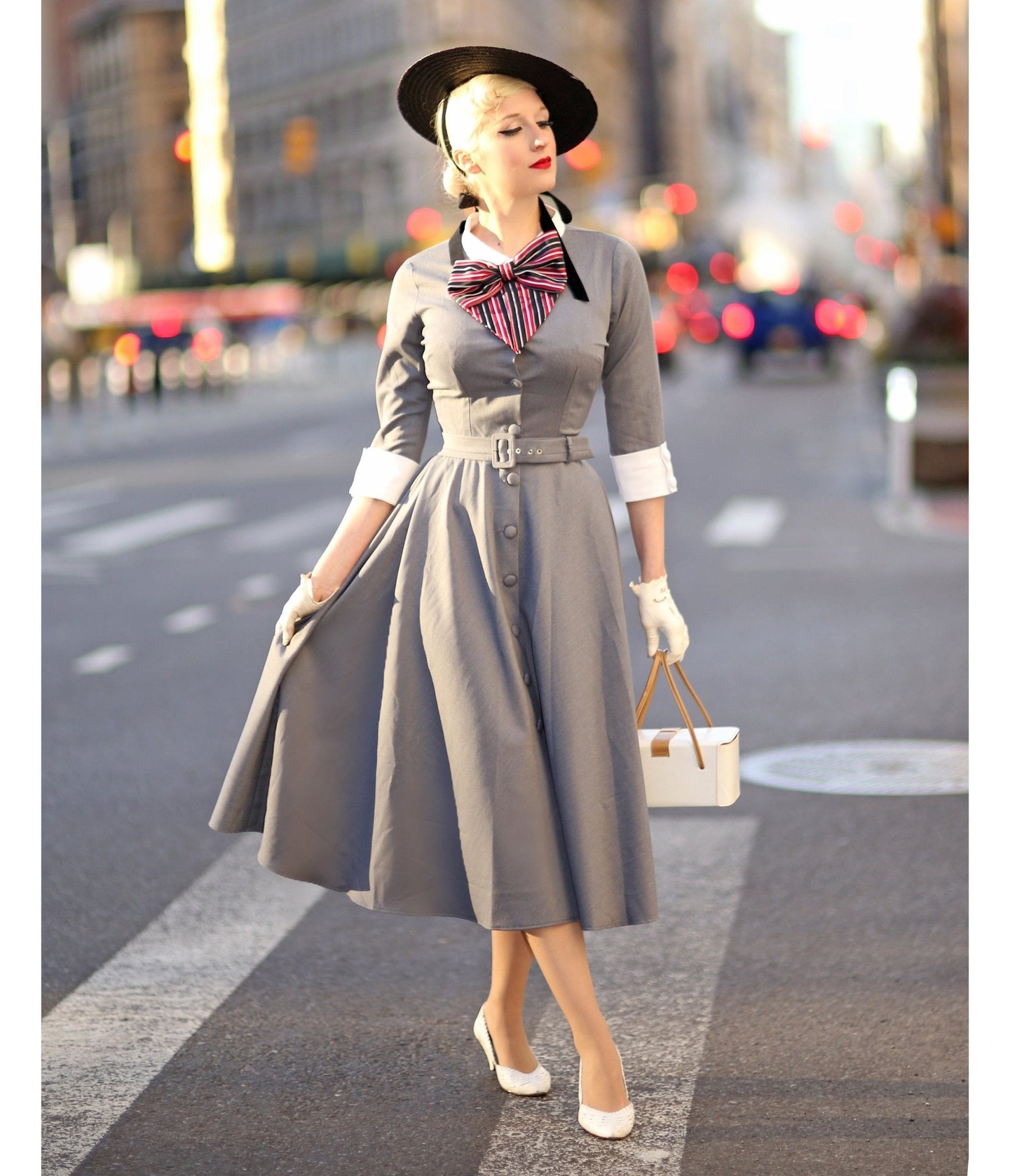 Heart My Closet 1950s Grey Lindy Swing Dress - Unique Vintage - Womens, DRESSES, SWING
