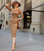 Heart My Closet 1950s Light Brown Scarlet Suit & Pencil Skirt - Unique Vintage - Womens, DRESSES, SWING