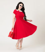 Heart My Closet 1950s Red Lucy Swing Dress - Unique Vintage - Womens, DRESSES, SWING