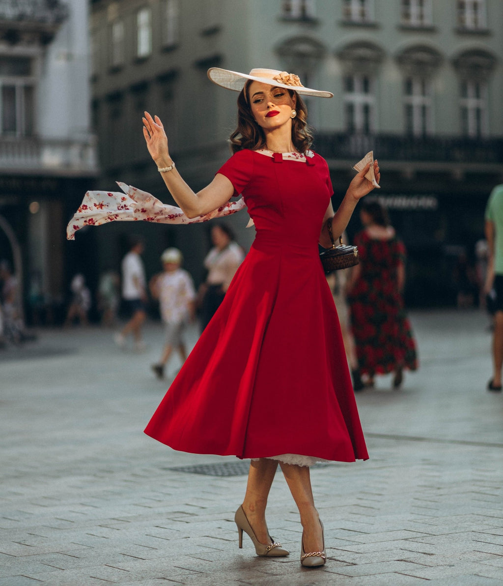 Heart My Closet 1950s Red Lucy Swing Dress - Unique Vintage - Womens, DRESSES, SWING