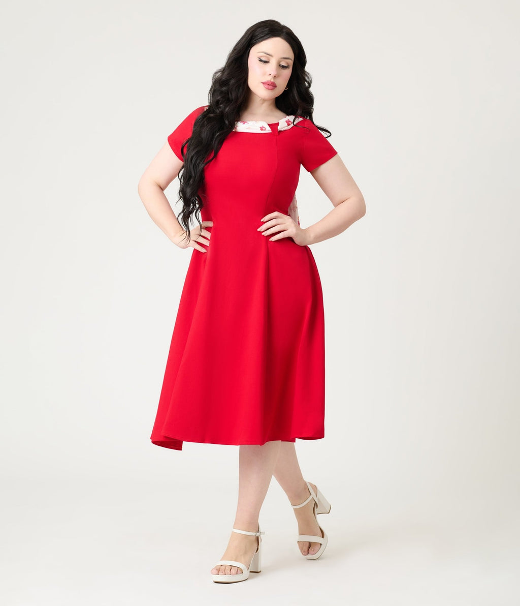 Heart My Closet 1950s Red Lucy Swing Dress - Unique Vintage - Womens, DRESSES, SWING