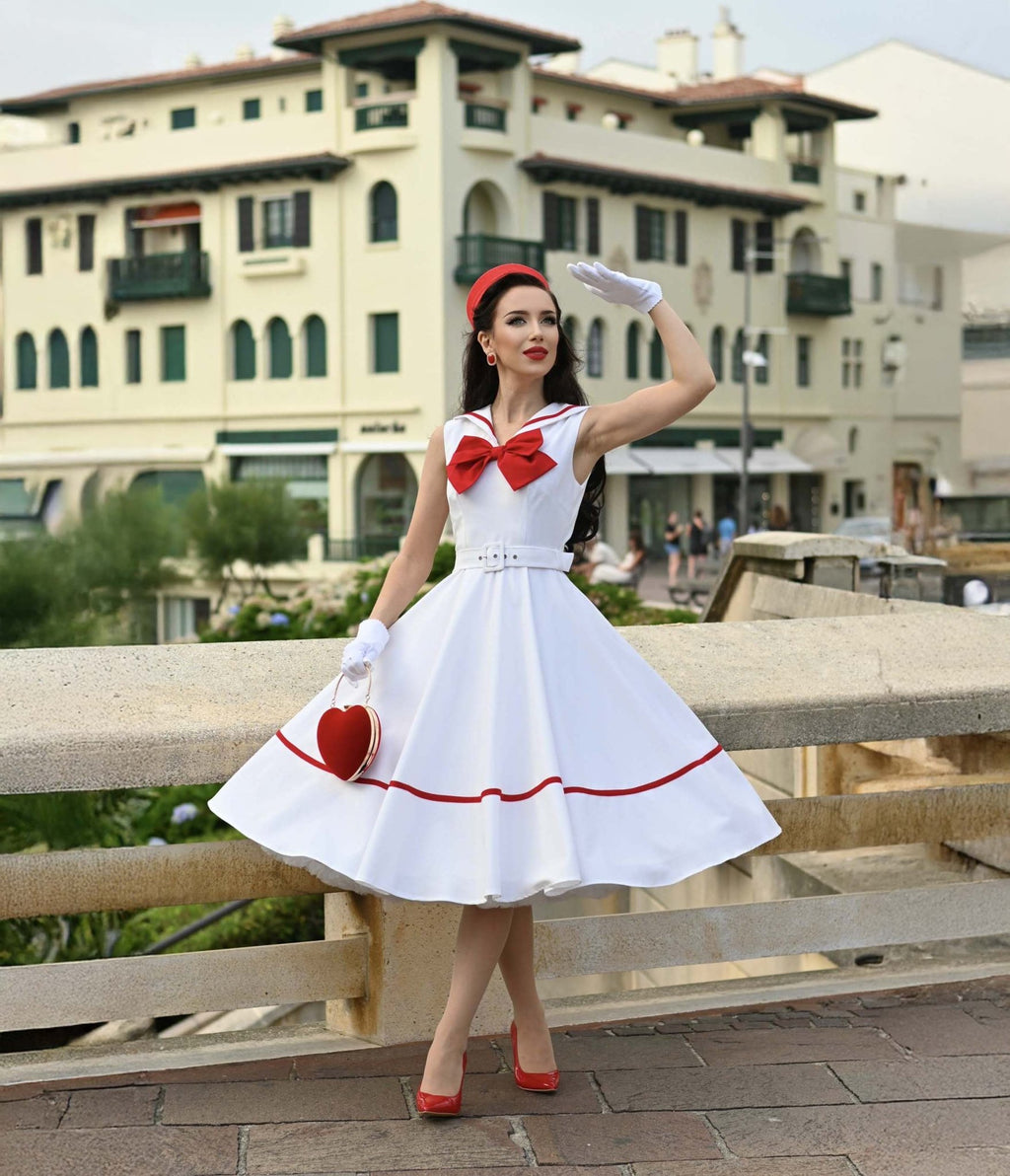 Heart My Closet 1950s Sailor Swing Dress Unique Vintage Heart My Closet 1950s Sailor Swing Dress Unique Vintage