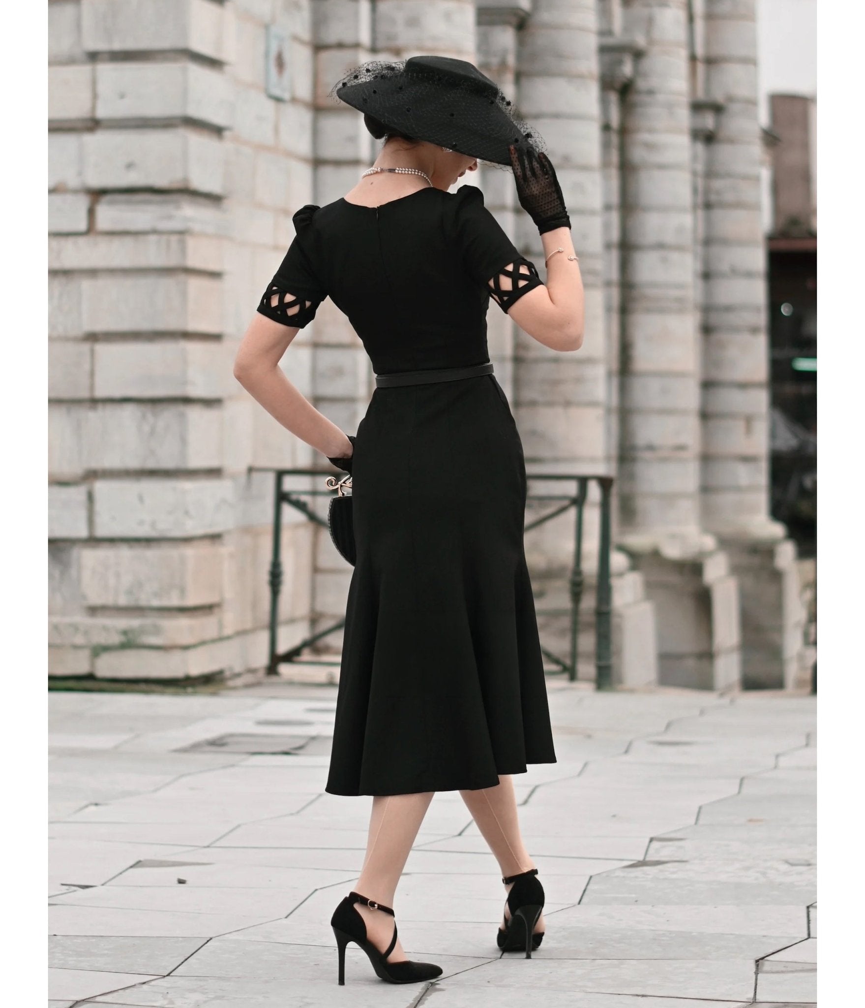 Heart My Closet Black 1950s Peggy Midi Dress - Unique Vintage - Womens, DRESSES, VINTAGE