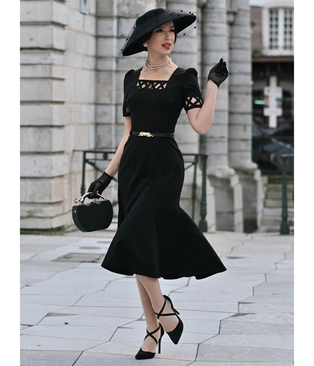 Heart My Closet Black 1950s Peggy Midi Dress - Unique Vintage - Womens, DRESSES, VINTAGE