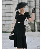 Heart My Closet Black 1950s Peggy Midi Dress - Unique Vintage - Womens, DRESSES, VINTAGE