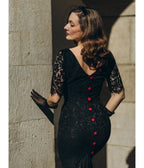 Heart My Closet Black Lace Deborah Pencil Dress - Unique Vintage - Midi Dresses