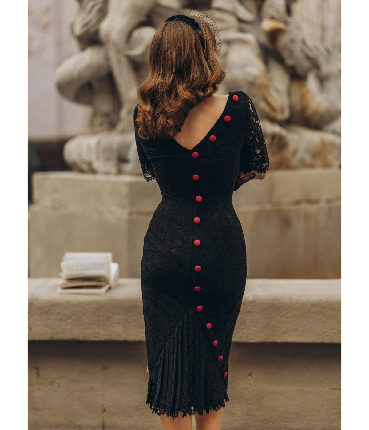 Heart My Closet Black Lace Deborah Pencil Dress - Unique Vintage - Midi Dresses