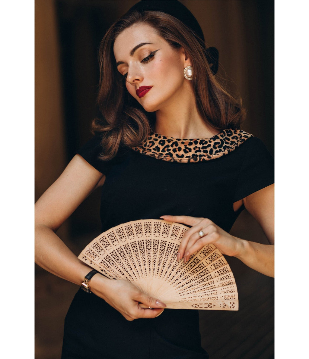Heart My Closet Black & Leopard Print Dorothy Pencil Dress - Unique Vintage - Womens, DRESSES, SWING