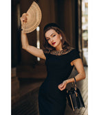 Heart My Closet Black & Leopard Print Dorothy Pencil Dress - Unique Vintage - Womens, DRESSES, SWING