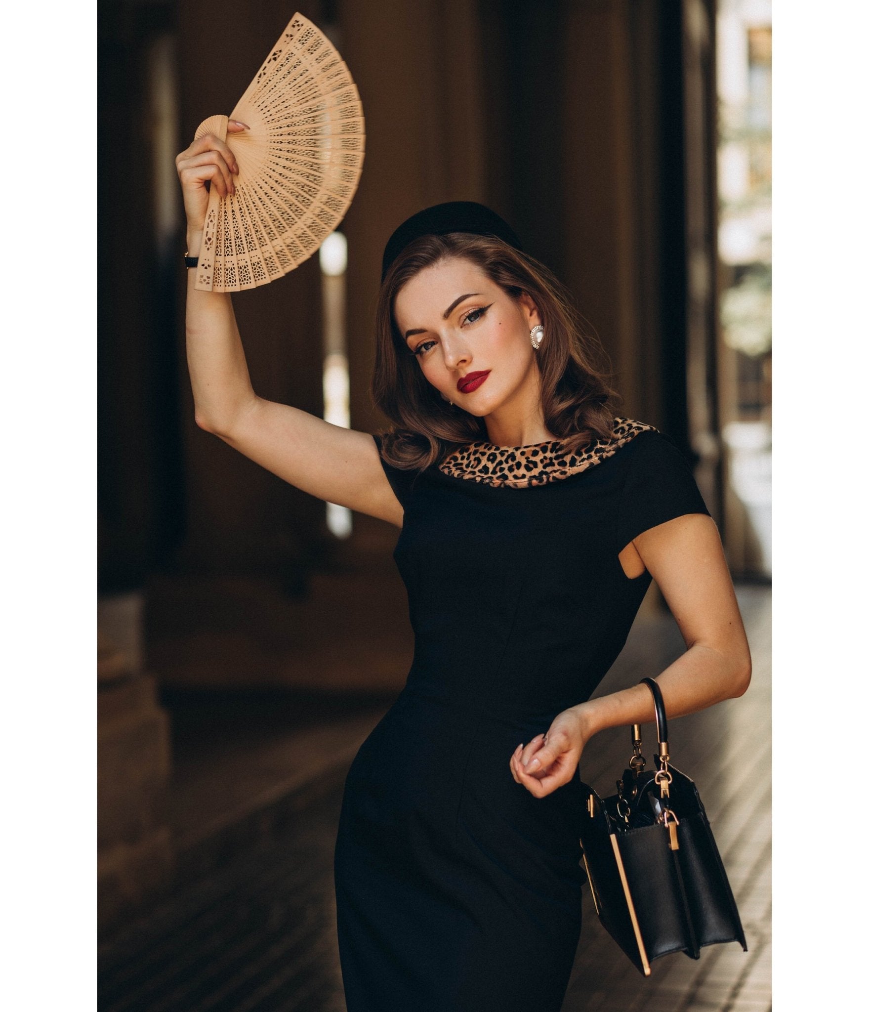 Heart My Closet Black & Leopard Print Dorothy Pencil Dress - Unique Vintage - Womens, DRESSES, SWING