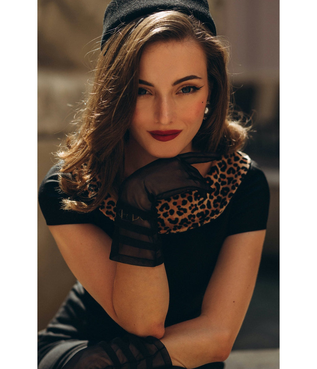 Heart My Closet Black & Leopard Print Dorothy Pencil Dress - Unique Vintage - Womens, DRESSES, SWING