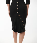 Heart My Closet Black Pleated Back Deborah Pencil Dress - Unique Vintage - Womens, DRESSES, WIGGLE