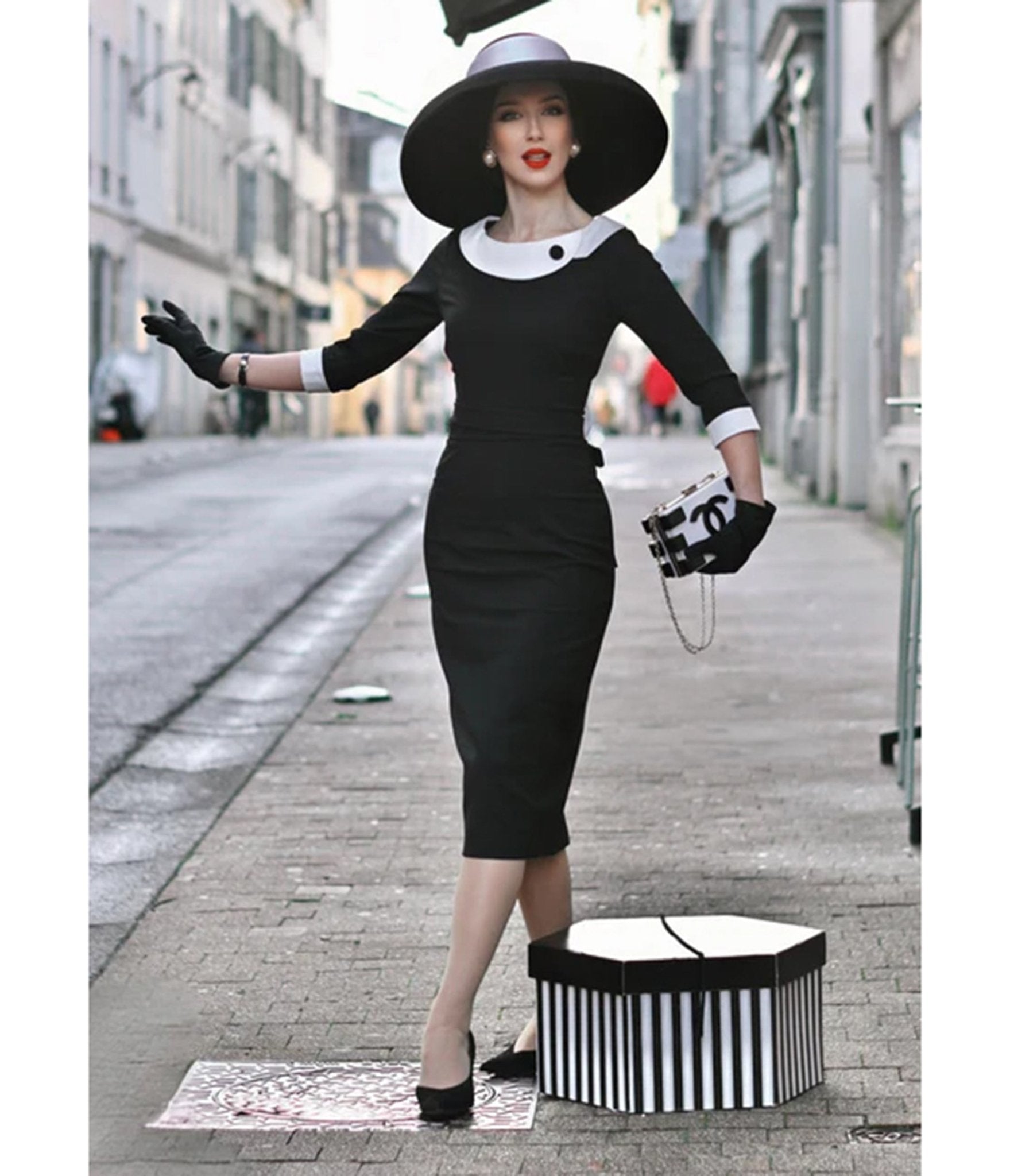 Heart My Closet Black & White Laura Pencil Dress