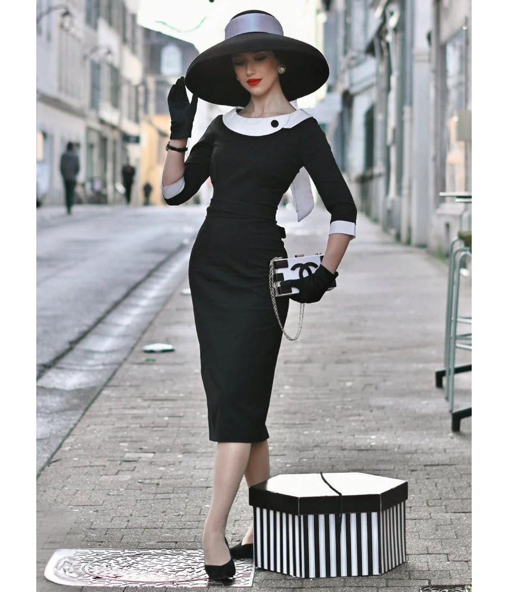 Heart My Closet Black & White Laura Pencil Dress