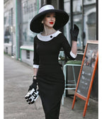 Heart My Closet Black & White Laura Pencil Dress - Unique Vintage - Womens, DRESSES, VINTAGE