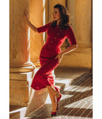 Heart My Closet Burgundy Crepe Celine Pencil Dress - Unique Vintage - Pencil Dresses