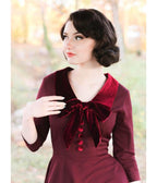 Heart My Closet Burgundy Velvet Trim Swing Dress - Unique Vintage - Womens, DRESSES, FIT AND FLARE
