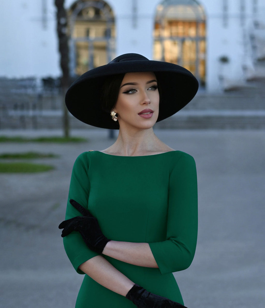 Heart My Closet Green Pleated Back Deborah Pencil Dress - Unique Vintage - Womens, DRESSES, WIGGLE