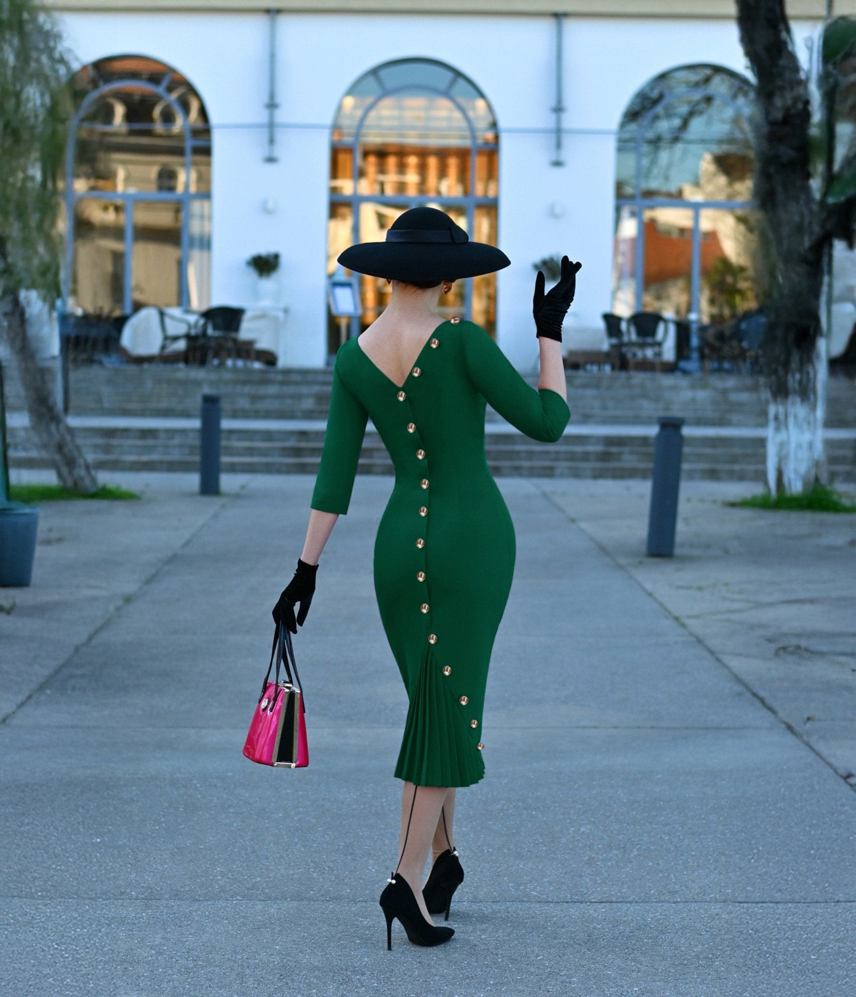 Heart My Closet Green Pleated Back Deborah Pencil Dress - Unique Vintage - Womens, DRESSES, WIGGLE