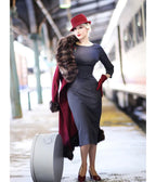 Heart My Closet Grey Pleated Back Deborah Pencil Dress - Unique Vintage - Womens, DRESSES, VINTAGE