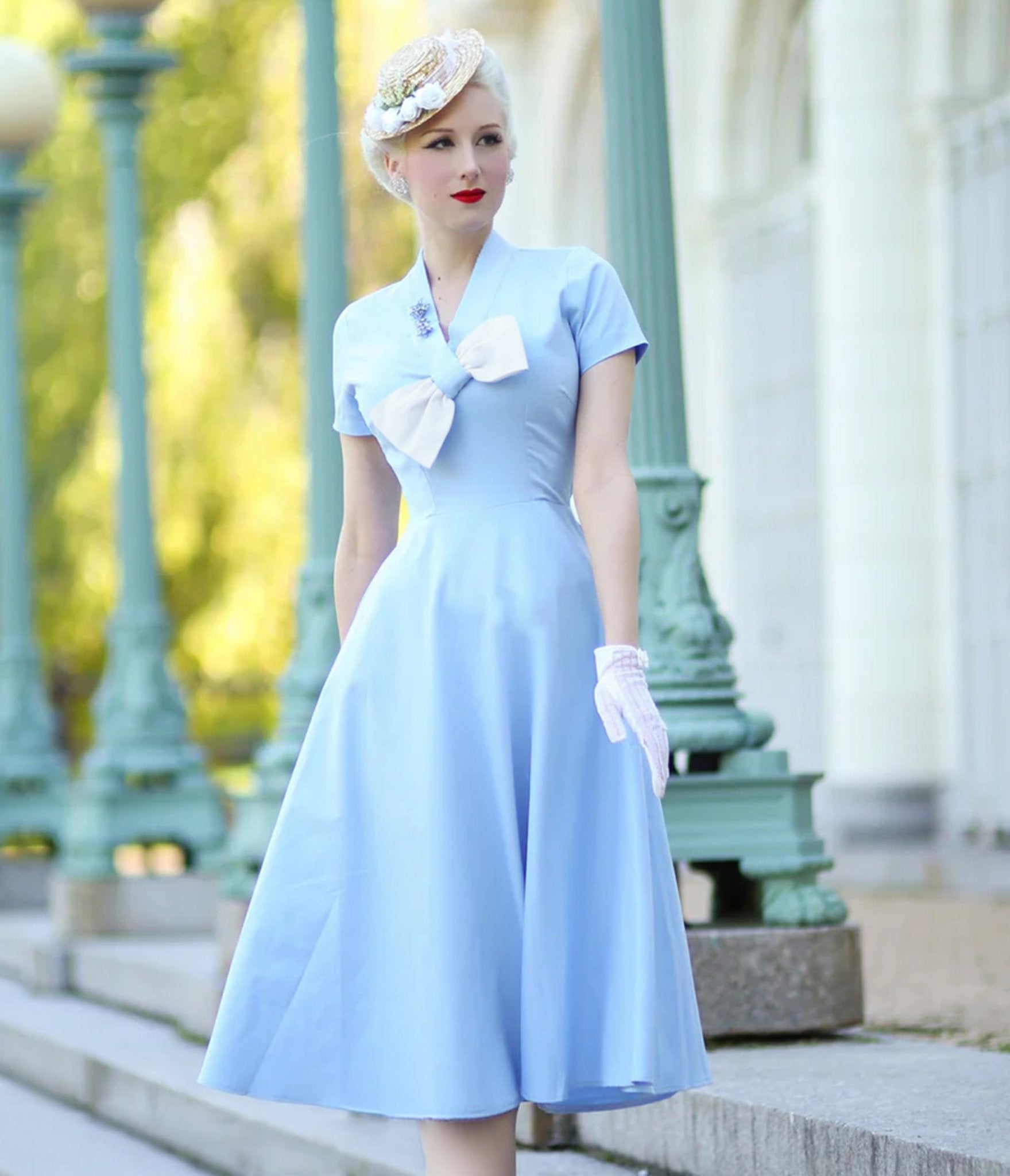 Heart My Closet Light Blue Marilyn Swing Dress - Unique Vintage - Womens, DRESSES, SWING