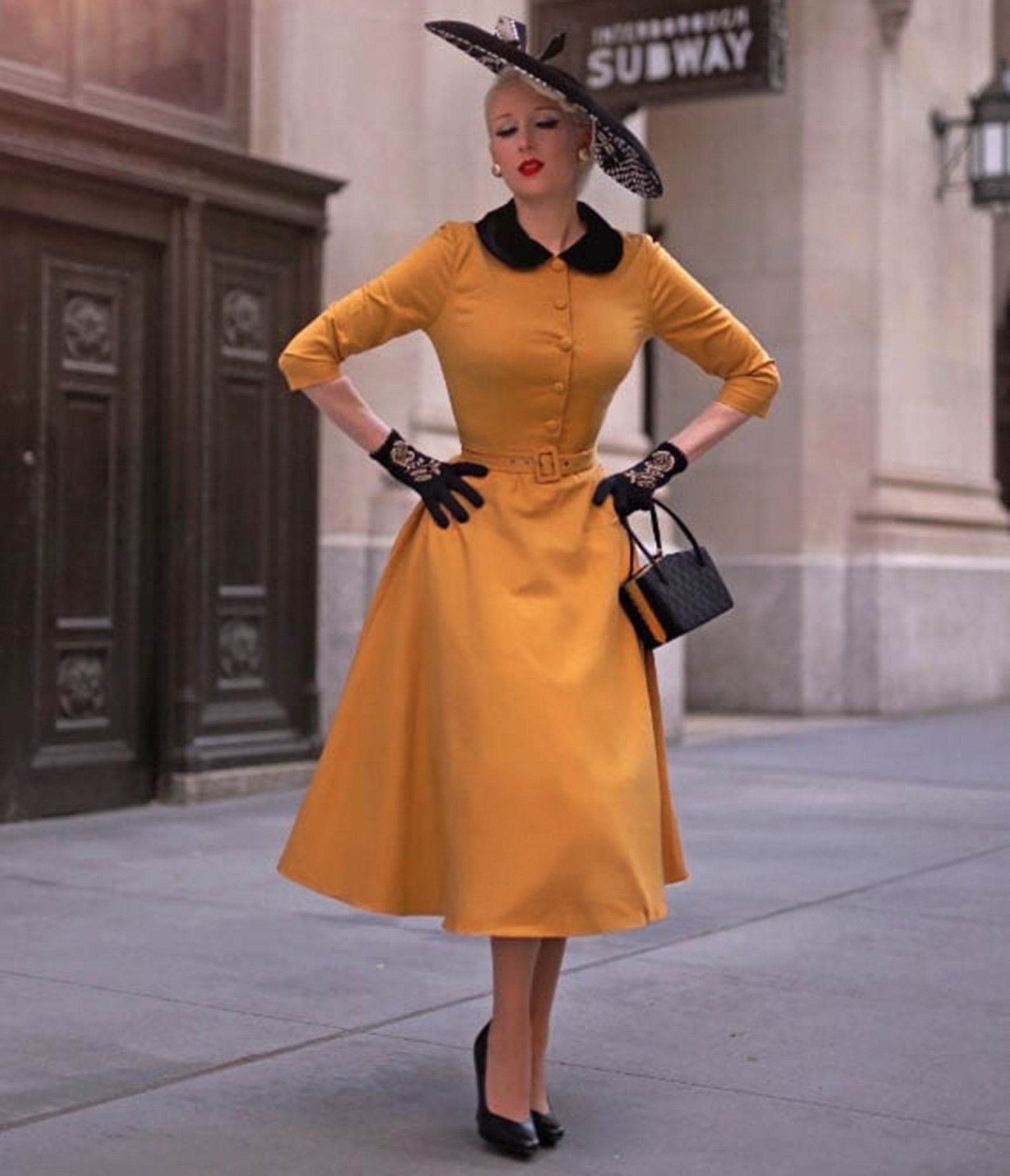 Heart My Closet Mustard Stella Swing Dress - Unique Vintage - Womens, DRESSES, SWING