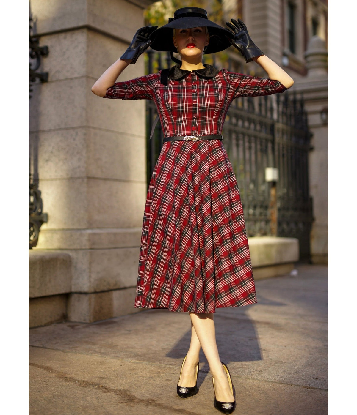 Heart My Closet Red Plaid Stella Swing Dress - Unique Vintage - Swing Dresses
