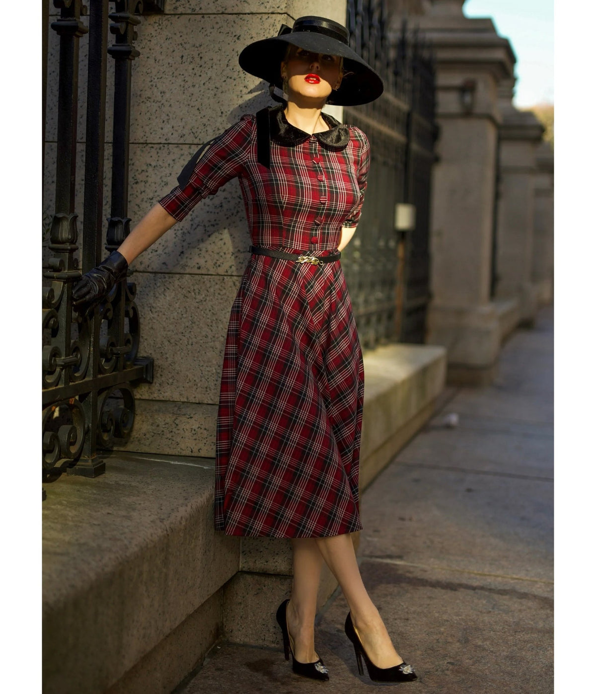 Heart My Closet Red Plaid Stella Swing Dress - Unique Vintage - Swing Dresses