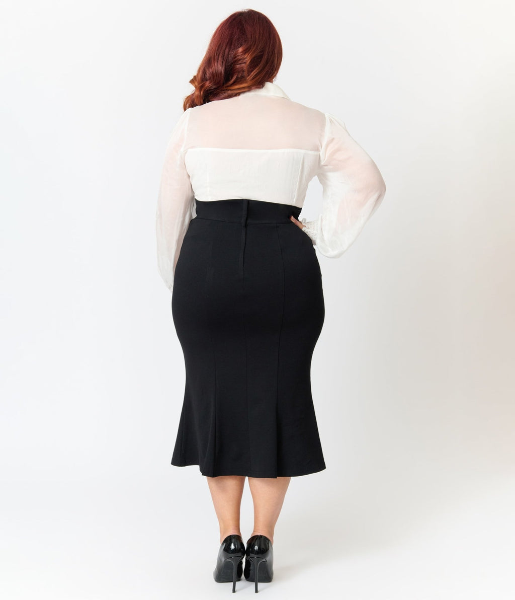 Heart of Haute Plus Size Black Diva Pencil Skirt - Unique Vintage - Womens, BOTTOMS, SKIRTS