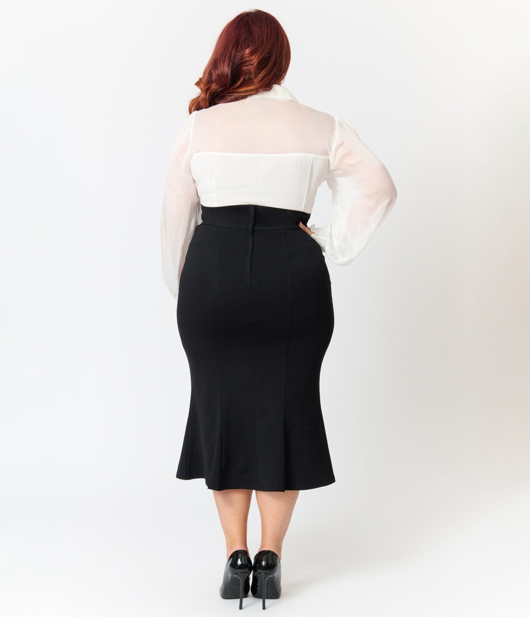 Heart of Haute Plus Size Black Diva Pencil Skirt - Unique Vintage - Womens, BOTTOMS, SKIRTS