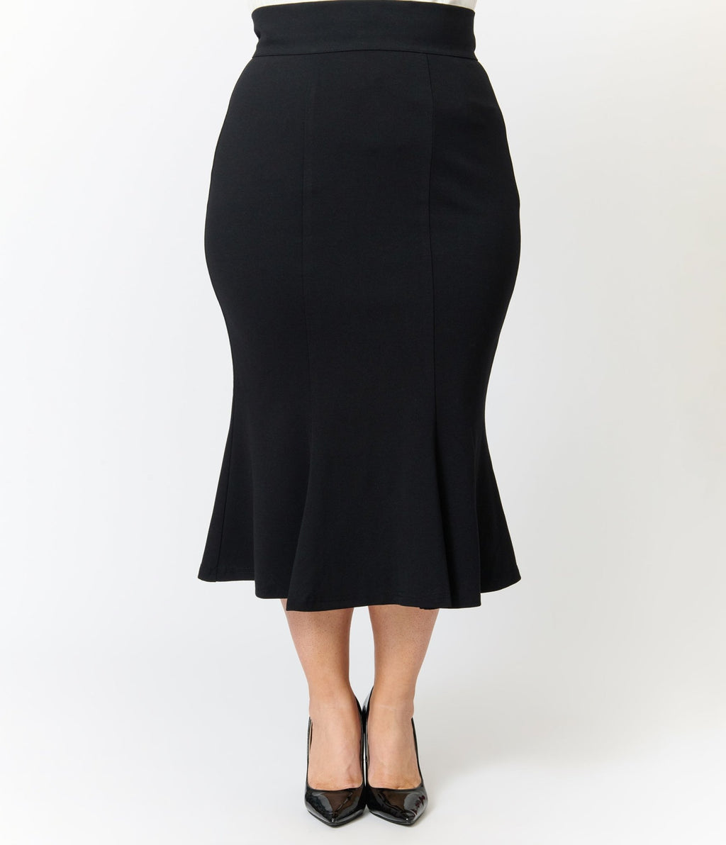 Heart of Haute Plus Size Black Diva Pencil Skirt - Unique Vintage - Womens, BOTTOMS, SKIRTS