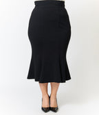 Heart of Haute Plus Size Black Diva Pencil Skirt - Unique Vintage - Womens, BOTTOMS, SKIRTS