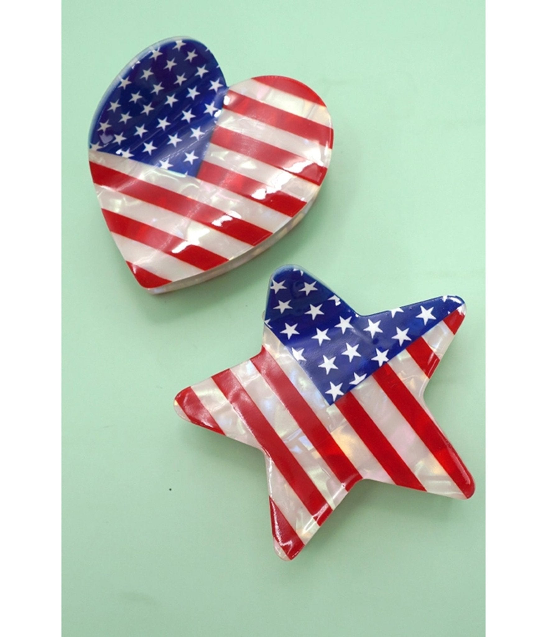 Heart Shape American Flag Hair Claw Clip - Unique Vintage - Womens, ACCESSORIES, HAIR