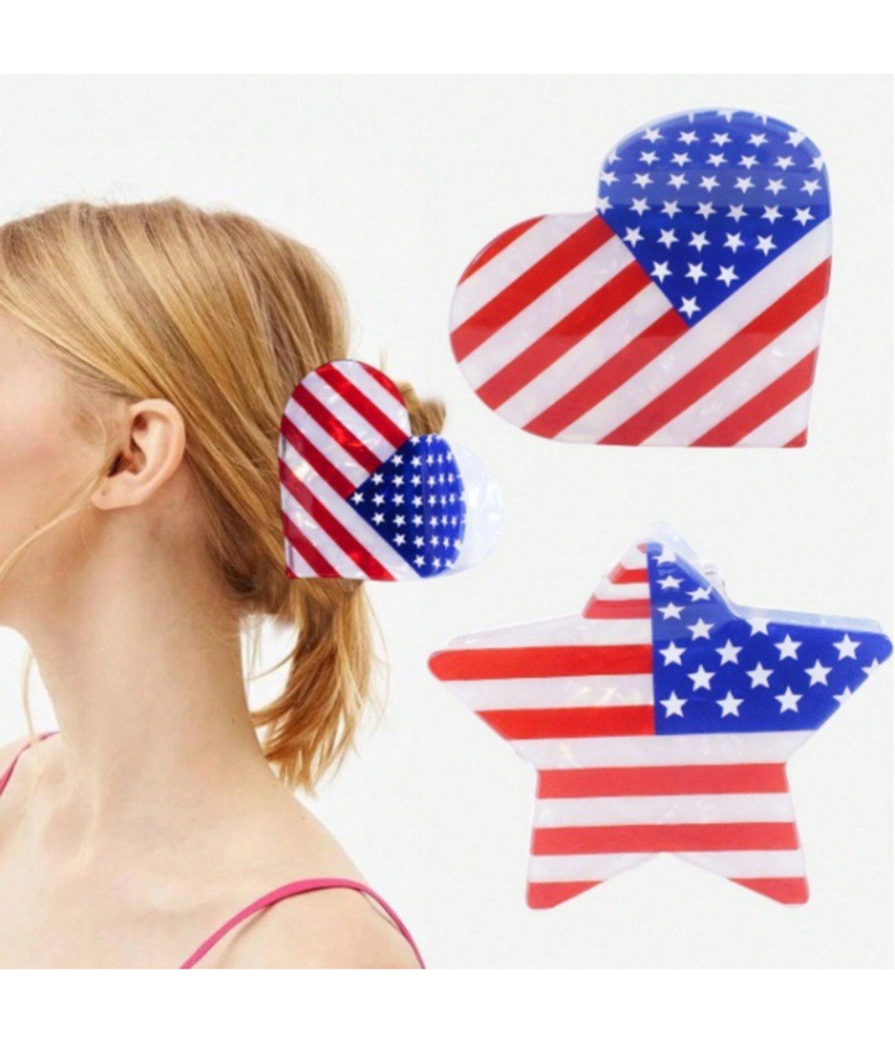 Heart Shape American Flag Hair Claw Clip - Unique Vintage - Womens, ACCESSORIES, HAIR