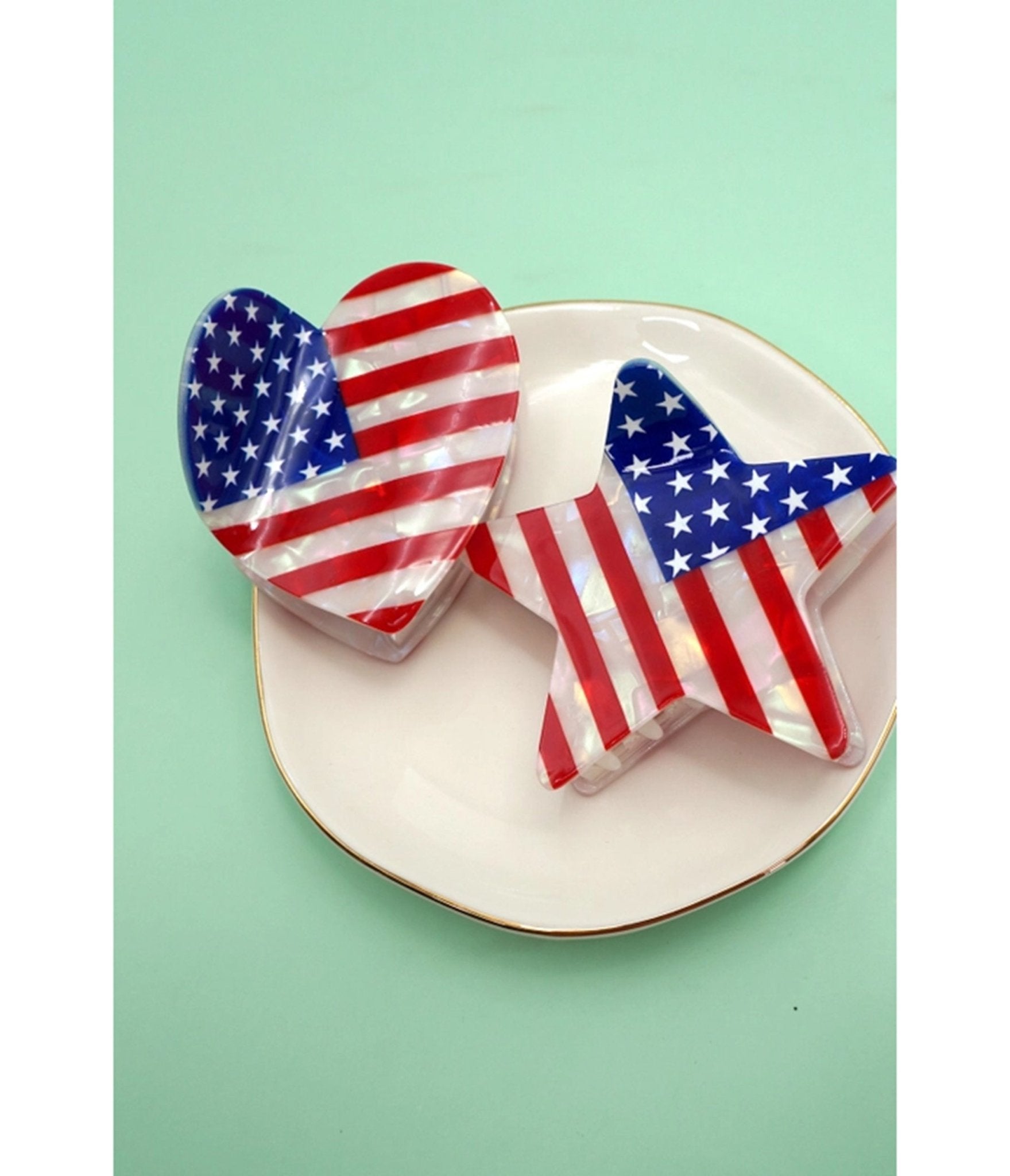 Heart Shape American Flag Hair Claw Clip - Unique Vintage - Womens, ACCESSORIES, HAIR