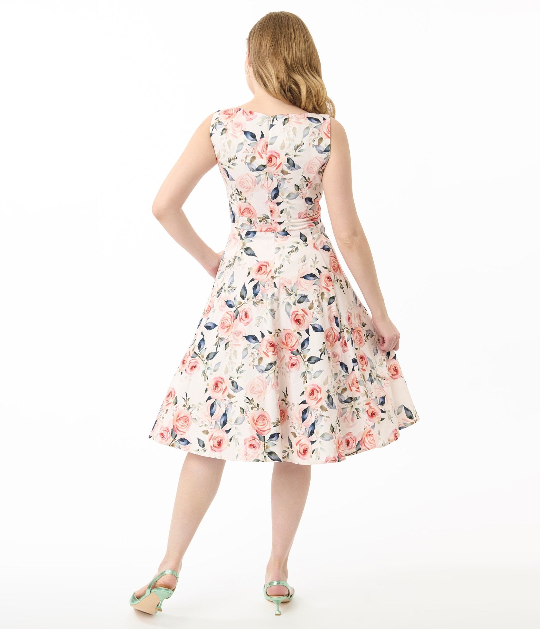 Hearts & Roses Pink Floral Aurora Cotton Swing Dress - Unique Vintage - Womens, DRESSES, SWING
