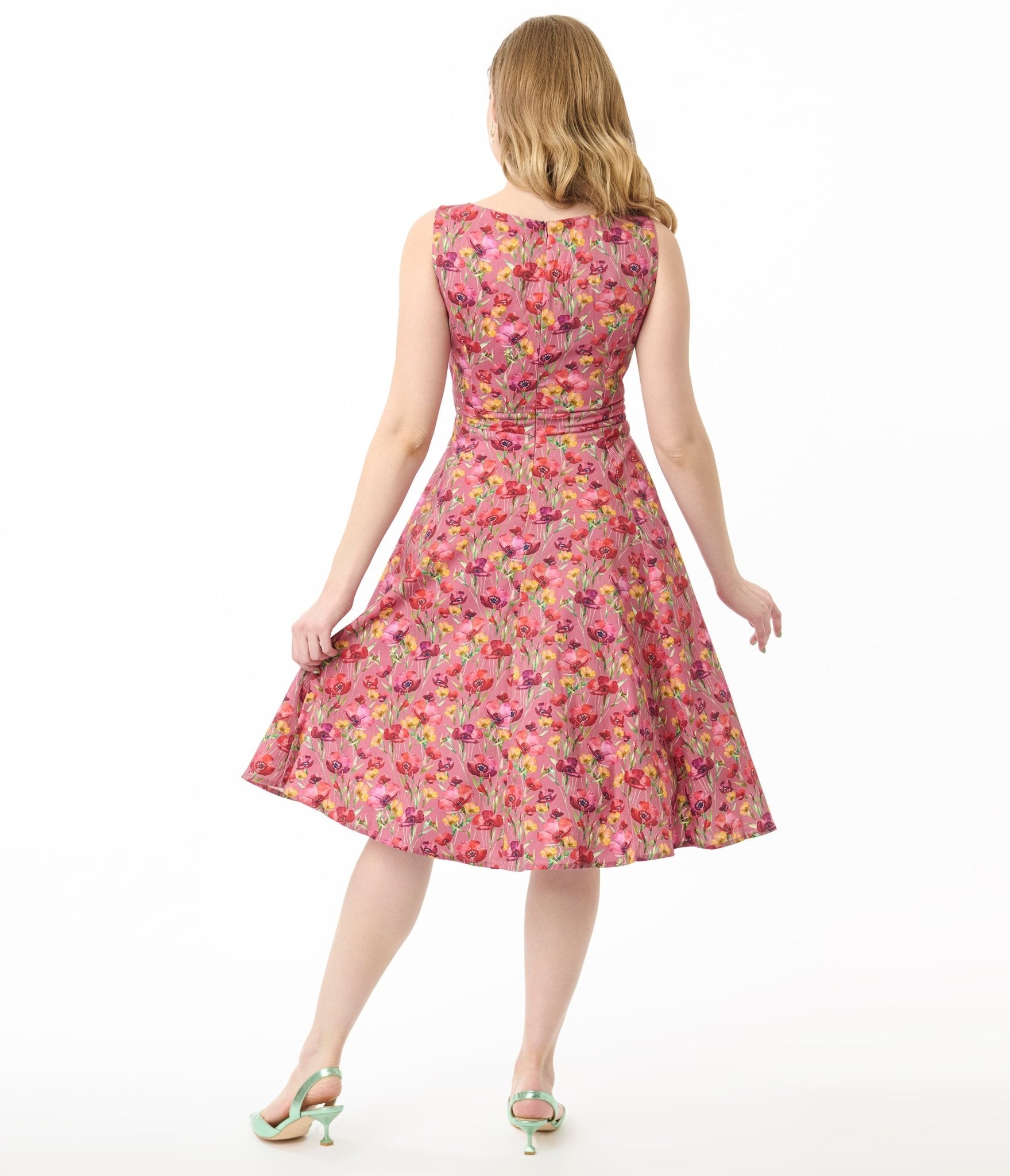 Hearts & Roses Pink & Red Floral Frankie Swing Dress - Unique Vintage - Womens, DRESSES, SWING