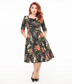 Hearts & Roses Winter Floral Isla Swing Dress - Unique Vintage - Womens, DRESSES, SWING