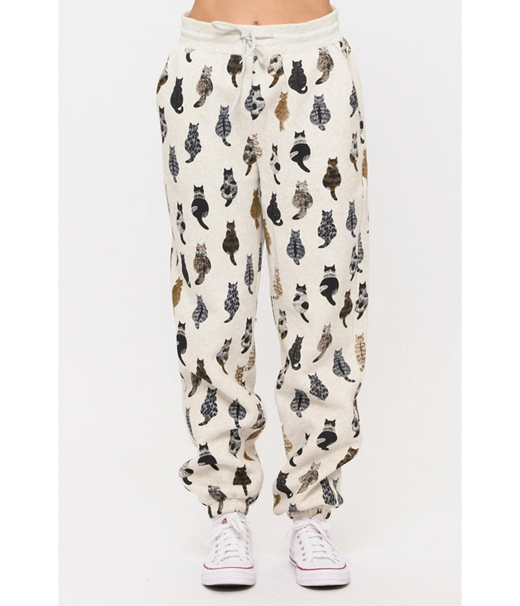 Heather Gray Cat Back Print Sweatpants - Unique Vintage - Womens, BOTTOMS, PANTS