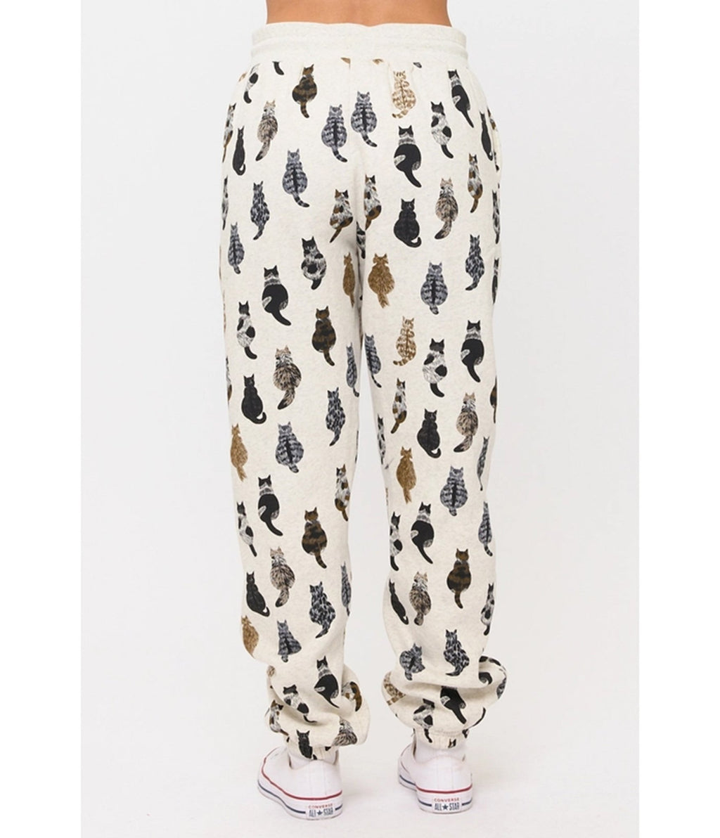 Heather Gray Cat Back Print Sweatpants - Unique Vintage - Womens, BOTTOMS, PANTS