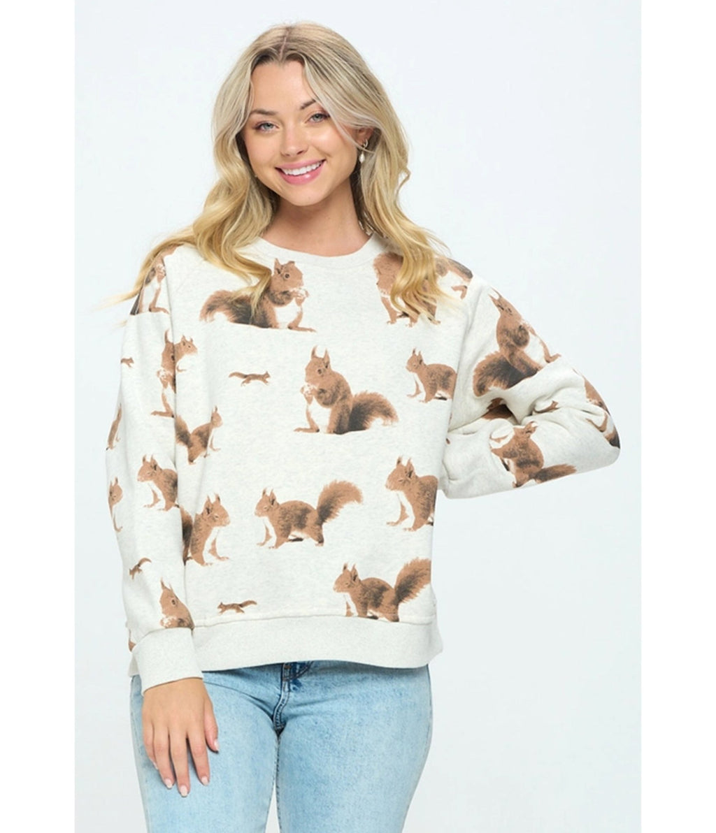 Heather Grey Squirrel Print Sweatshirt - Unique Vintage - Womens, TOPS, SWEATERS