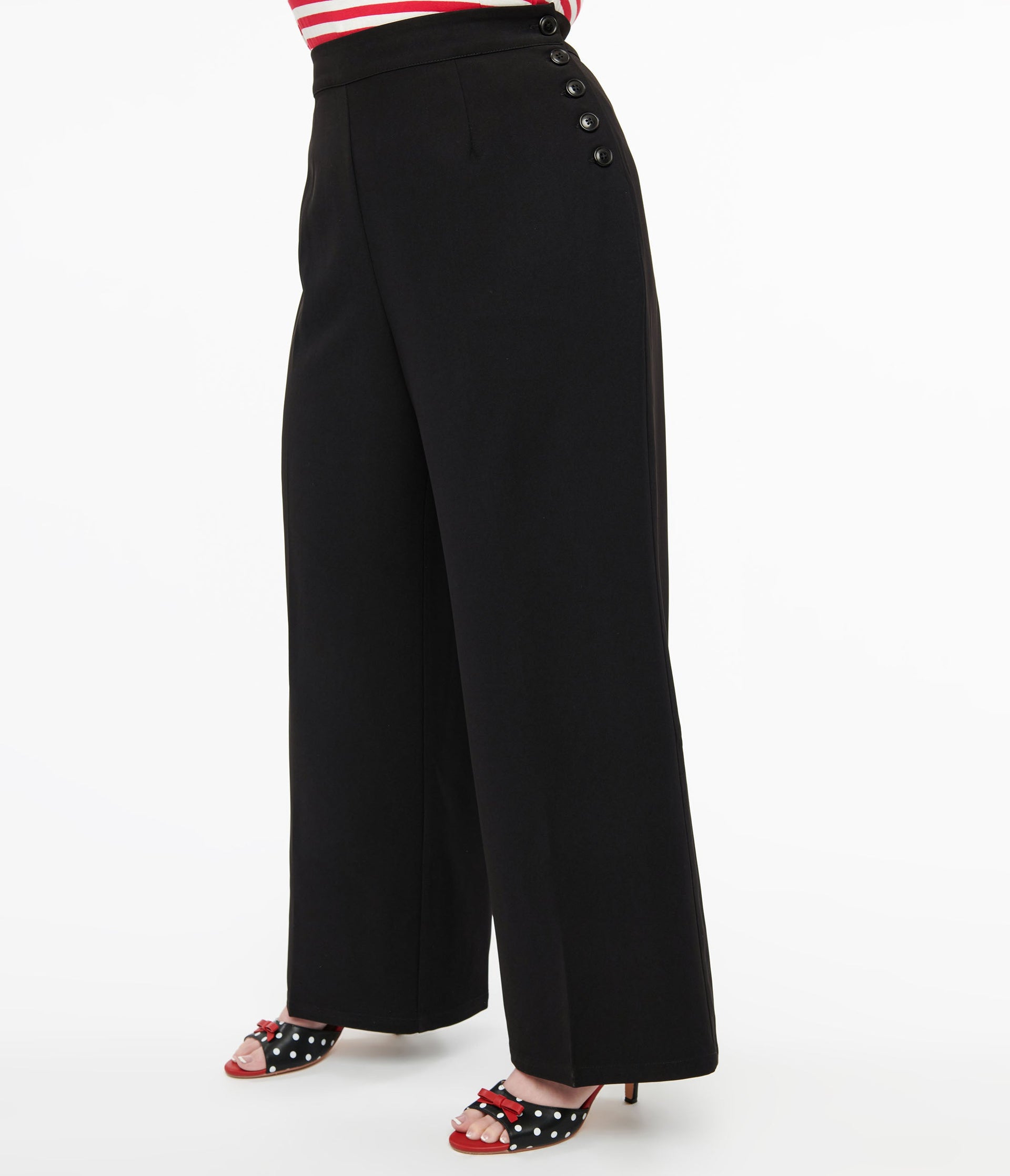 Hell Bunny 1940s Plus Size Black Ginger Trousers - Unique Vintage - Womens, BOTTOMS, PANTS