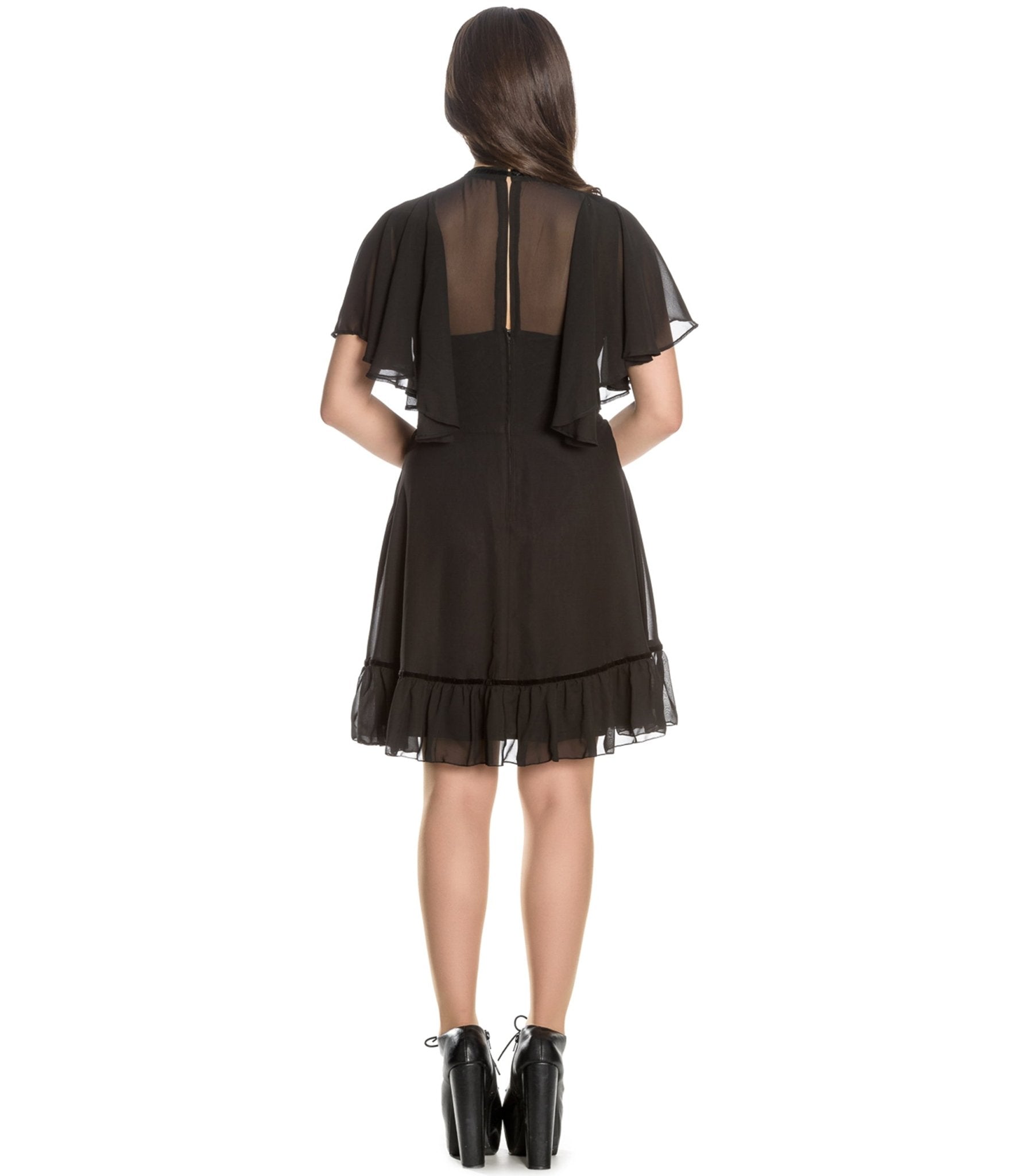 Hell Bunny 1940s Retro Black Mesh Sleeved Imperia Flare Dress – Unique  Vintage