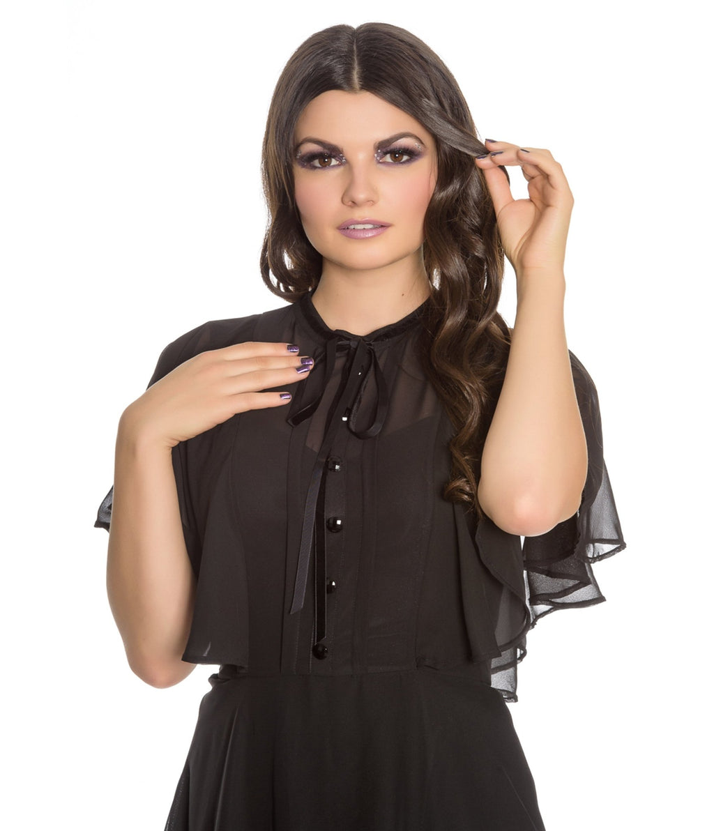 Hell Bunny 1940s Retro Black Mesh Sleeved Imperia Flare Dress - Unique Vintage - Womens, DRESSES, SWING