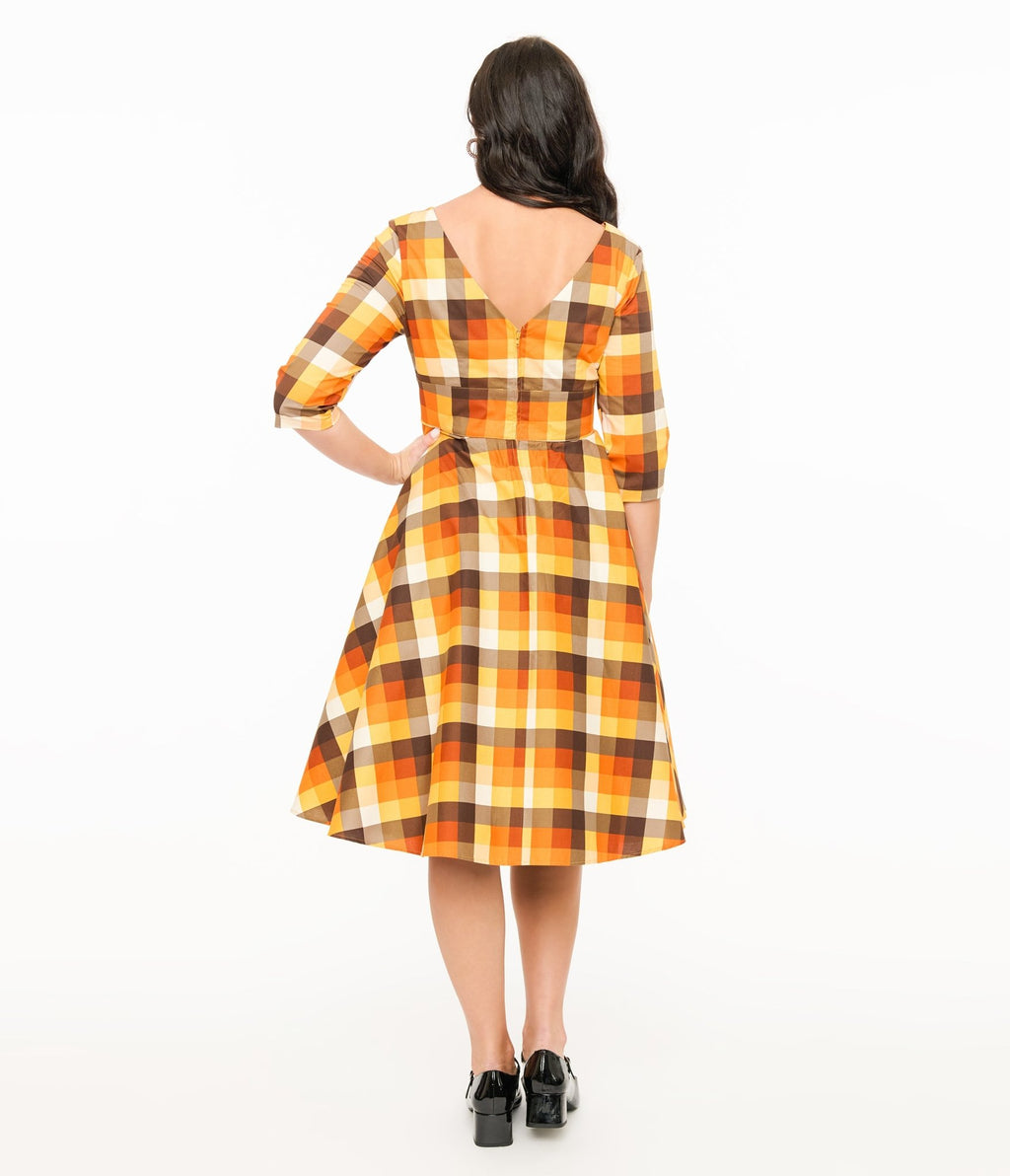 Hell Bunny 1950s Autumn Check Cotton Darlene Swing Dress - Unique Vintage - Womens, DRESSES, SWING